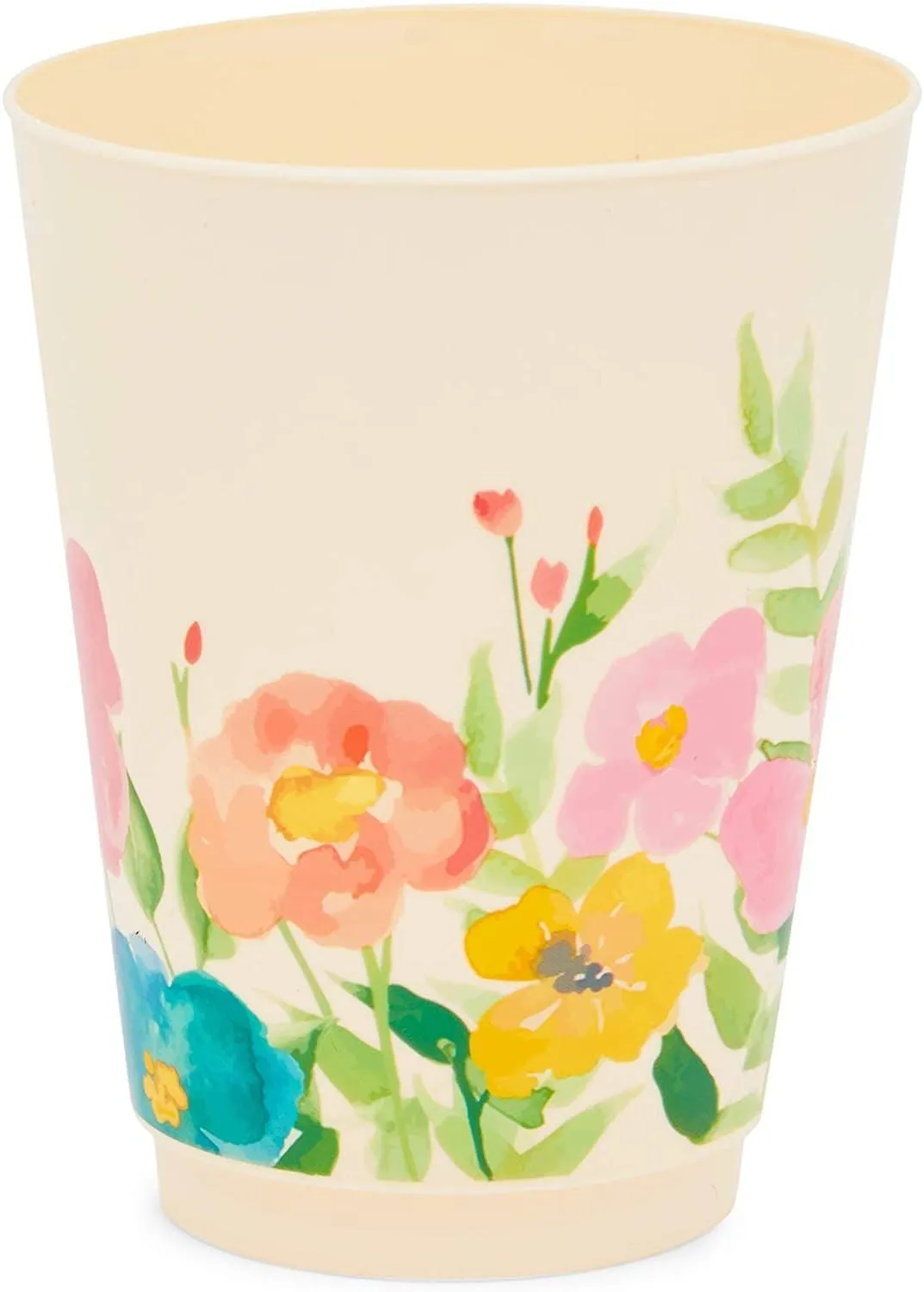Coral Flower Plastic Tumbler Cups, Floral Party Decorations (16 oz, 16 Pack)