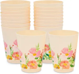 Coral Flower Plastic Tumbler Cups, Floral Party Decorations (16 oz, 16 Pack)