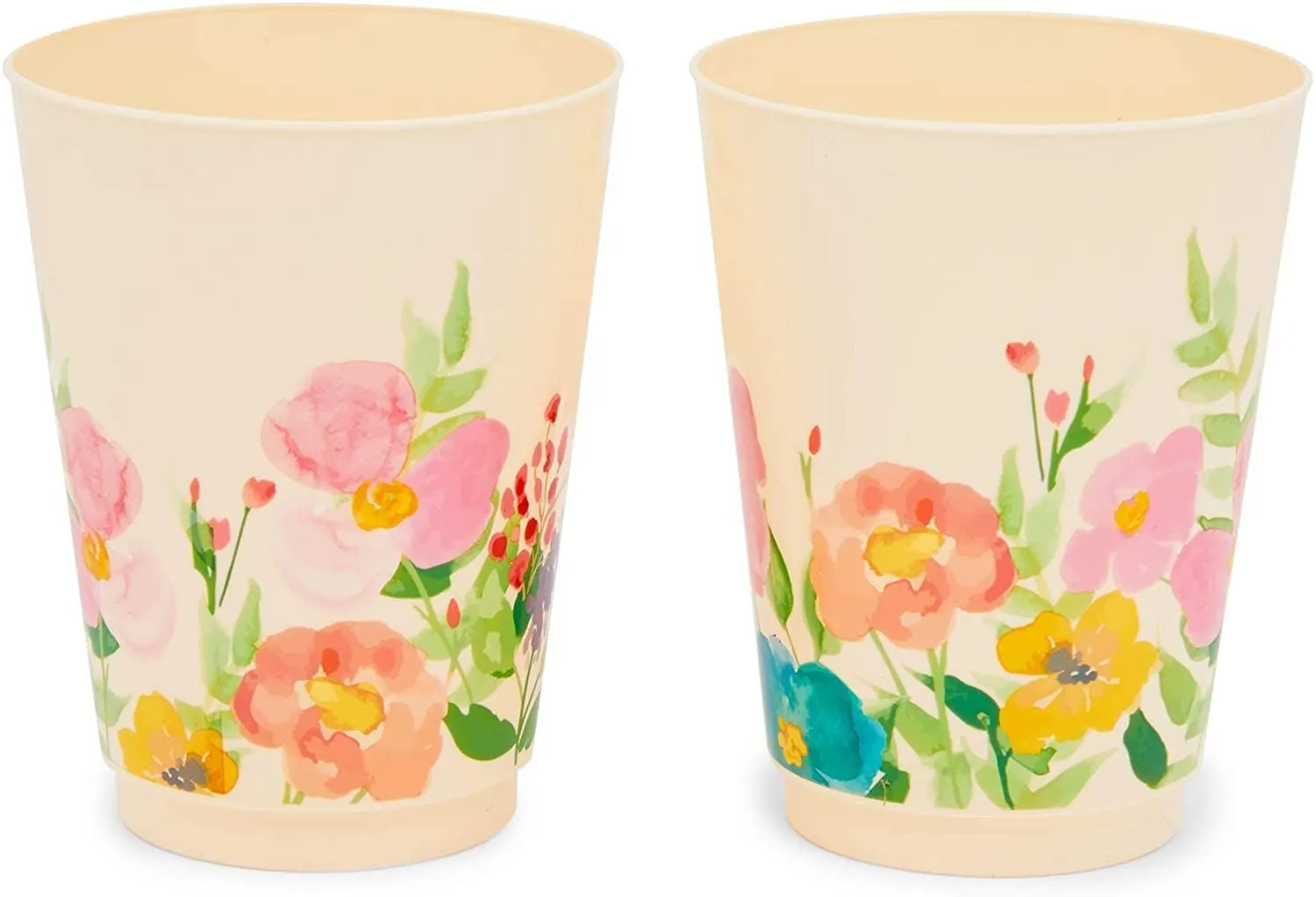 Coral Flower Plastic Tumbler Cups, Floral Party Decorations (16 oz, 16 Pack)