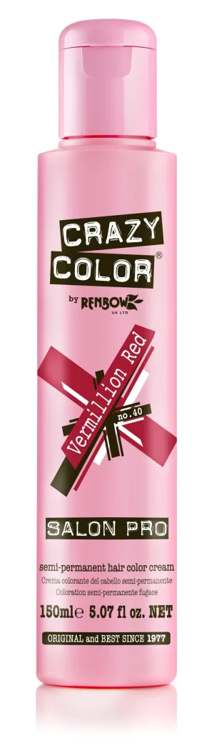 Crazy Color Semi-Permanent Hair Color Cream - Vermillion Red No. 40 (150ml)