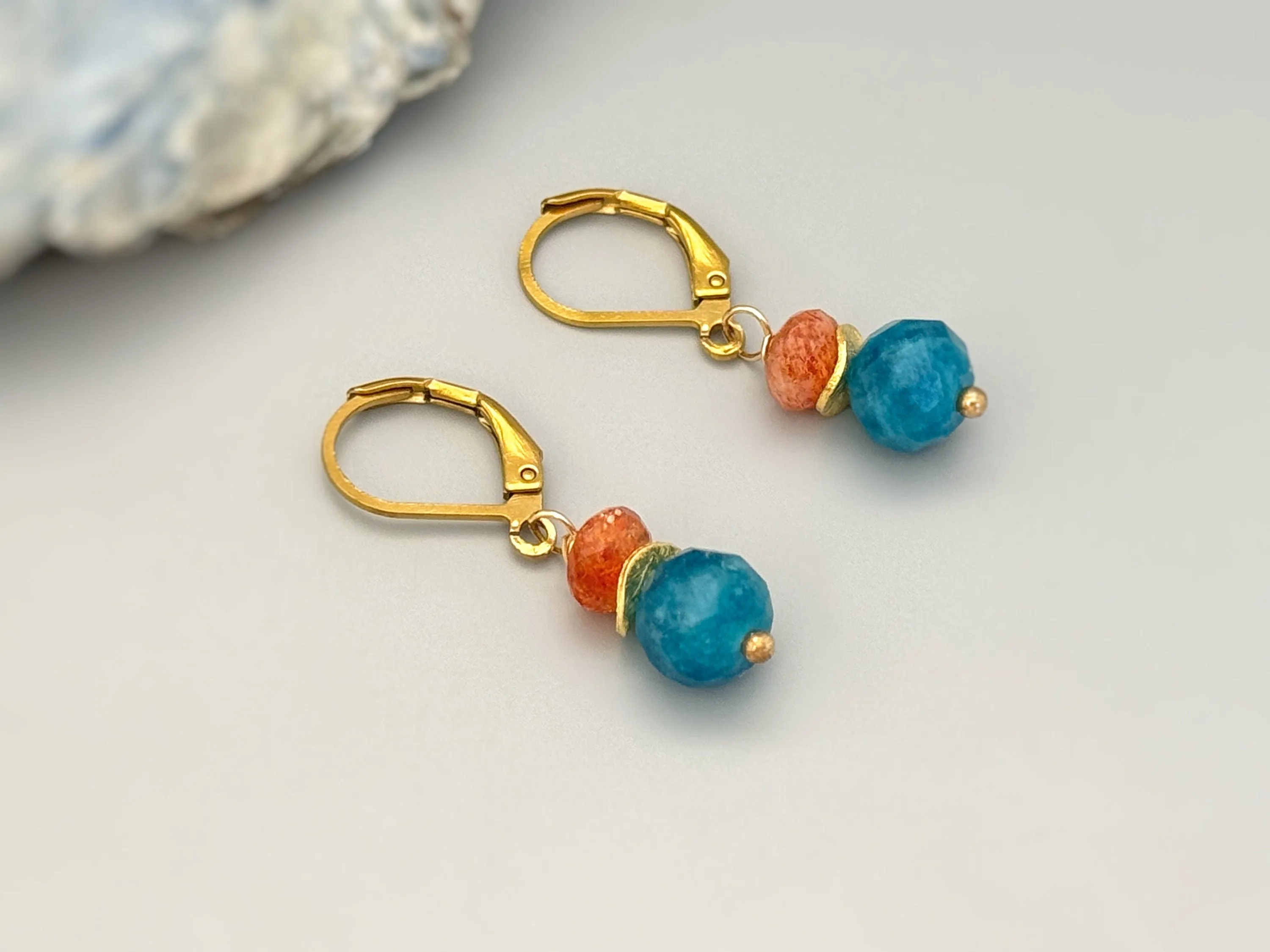 Dangly Sunstone and Apatite Earrings