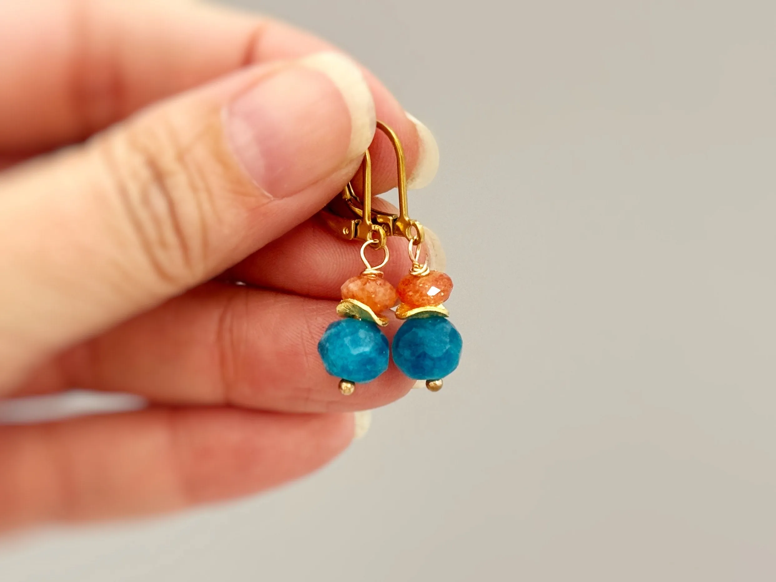 Dangly Sunstone and Apatite Earrings