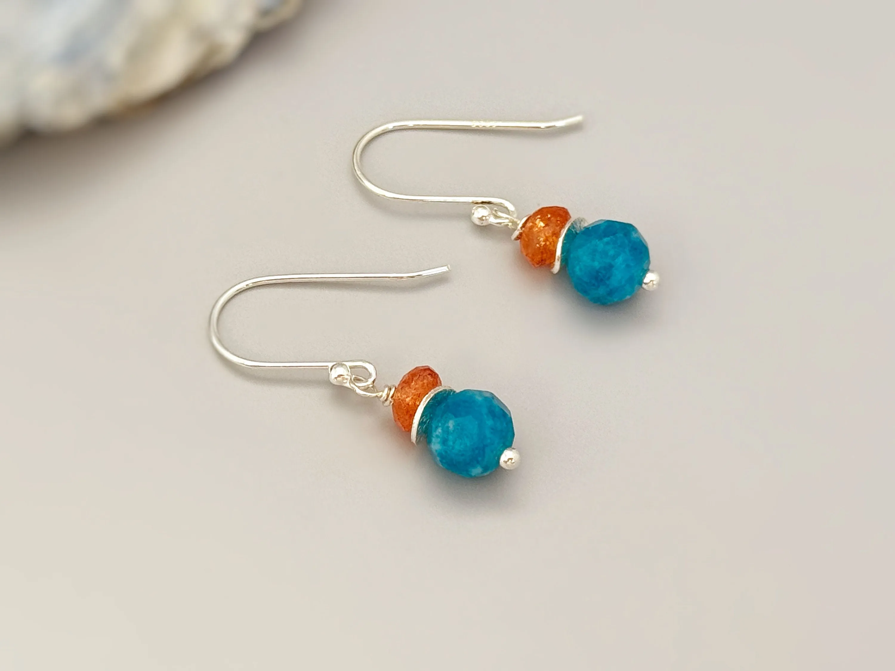 Dangly Sunstone and Apatite Earrings