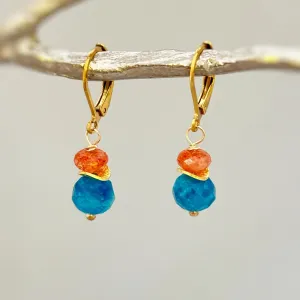 Dangly Sunstone and Apatite Earrings