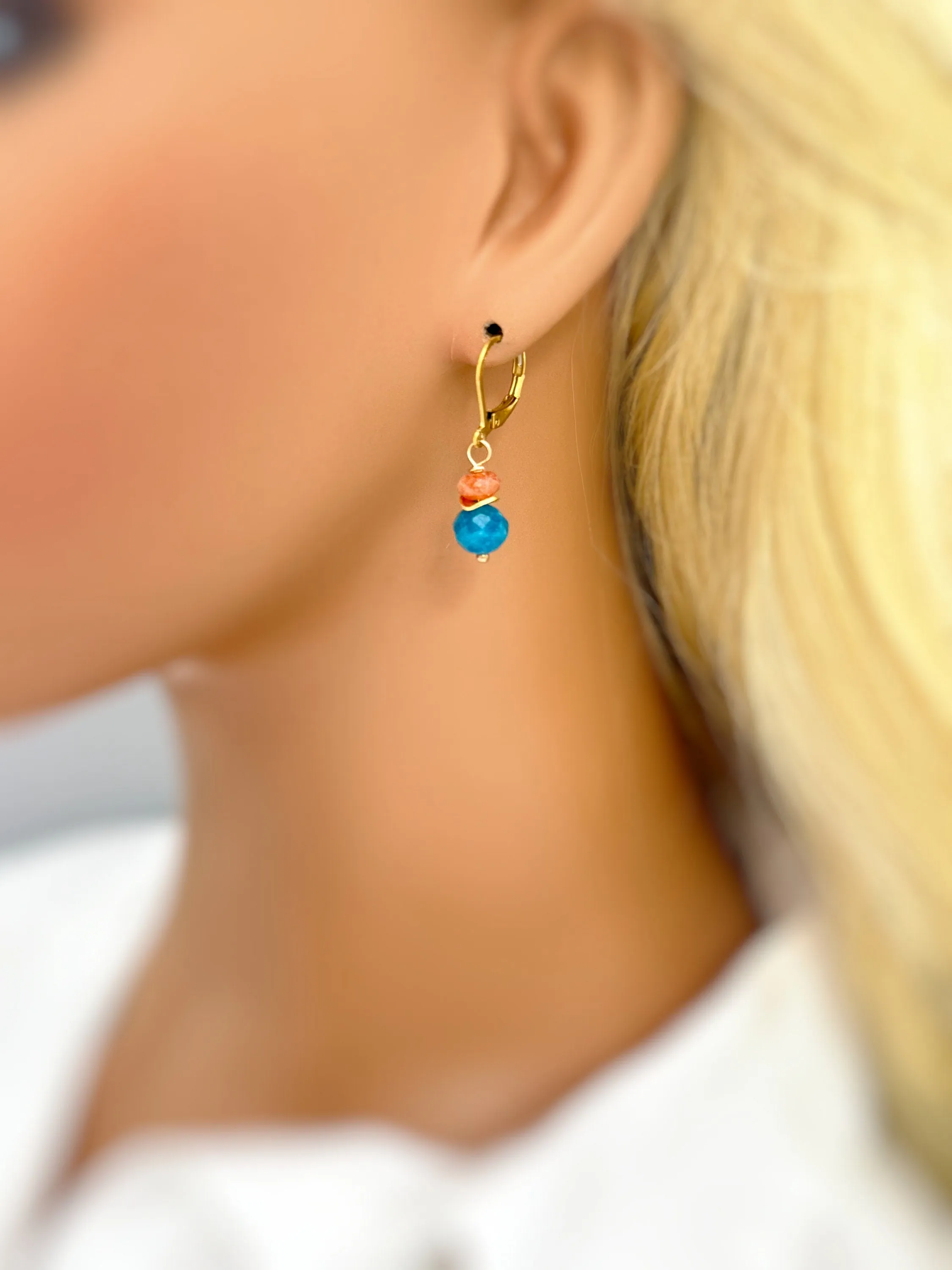 Dangly Sunstone and Apatite Earrings