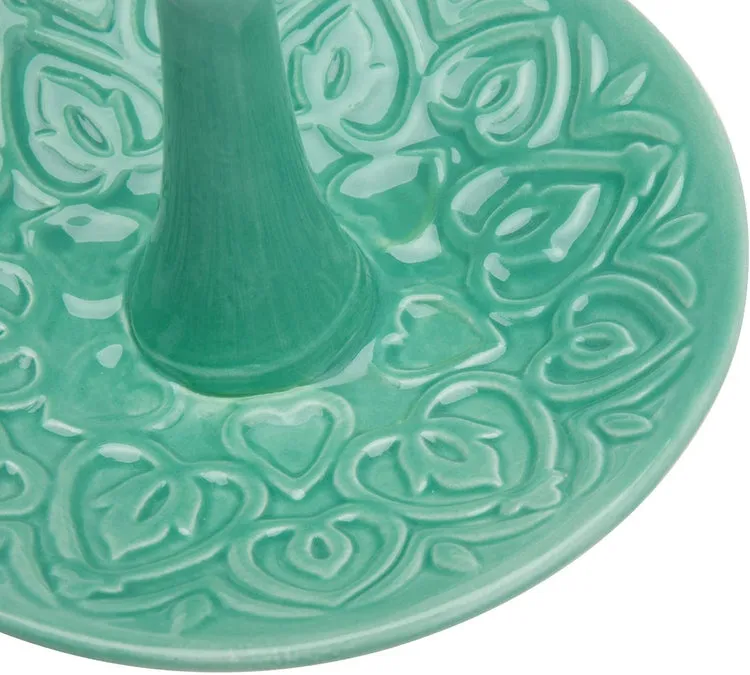 Decorative Embossed Heart Design Turquoise Jewelry Holder, Ceramic Ring Dish