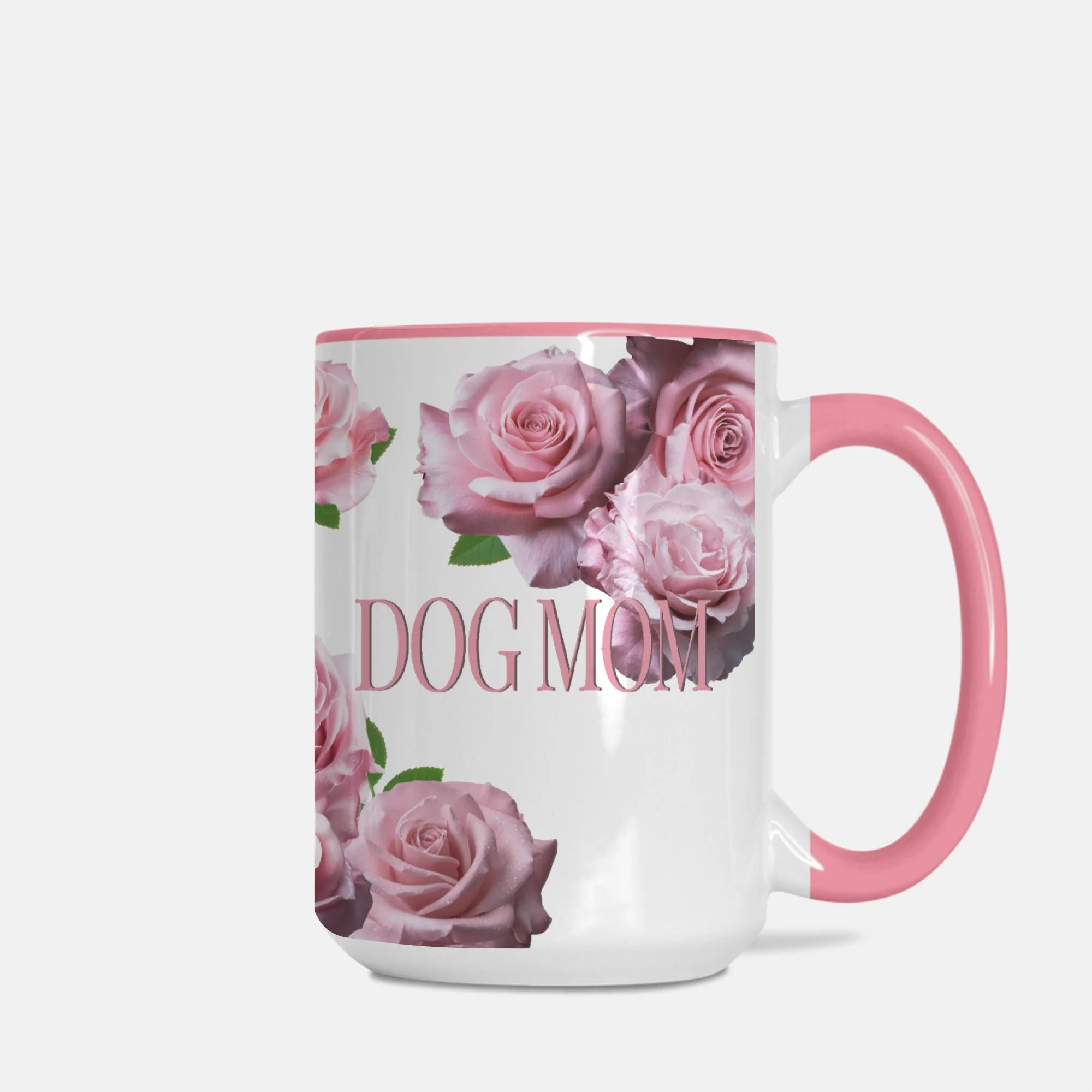 Dog Mom Pink Rose Two-Tone Ceramic 15 Ounce Ceramic Coffee Mug
