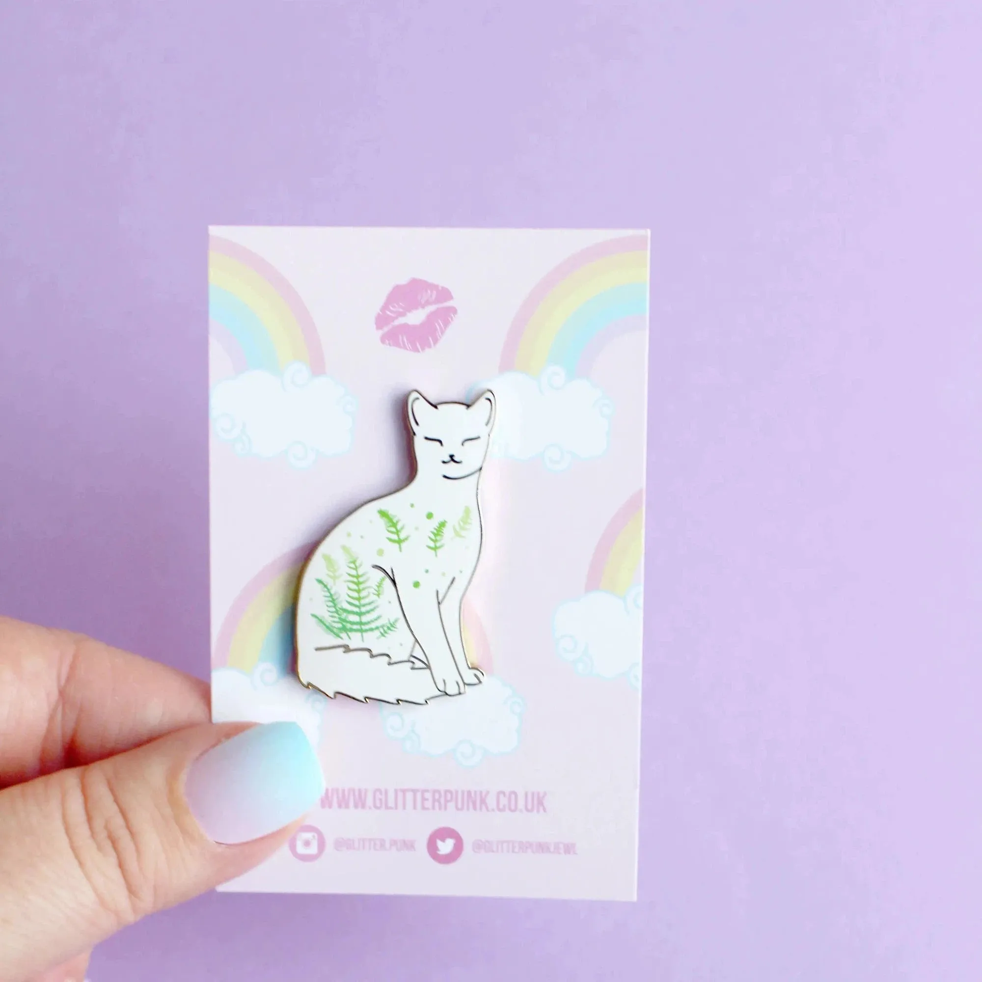 Fern White Cat Enamel Pin