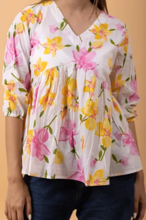 Floral 100%Cotton printed Short Kurti/top