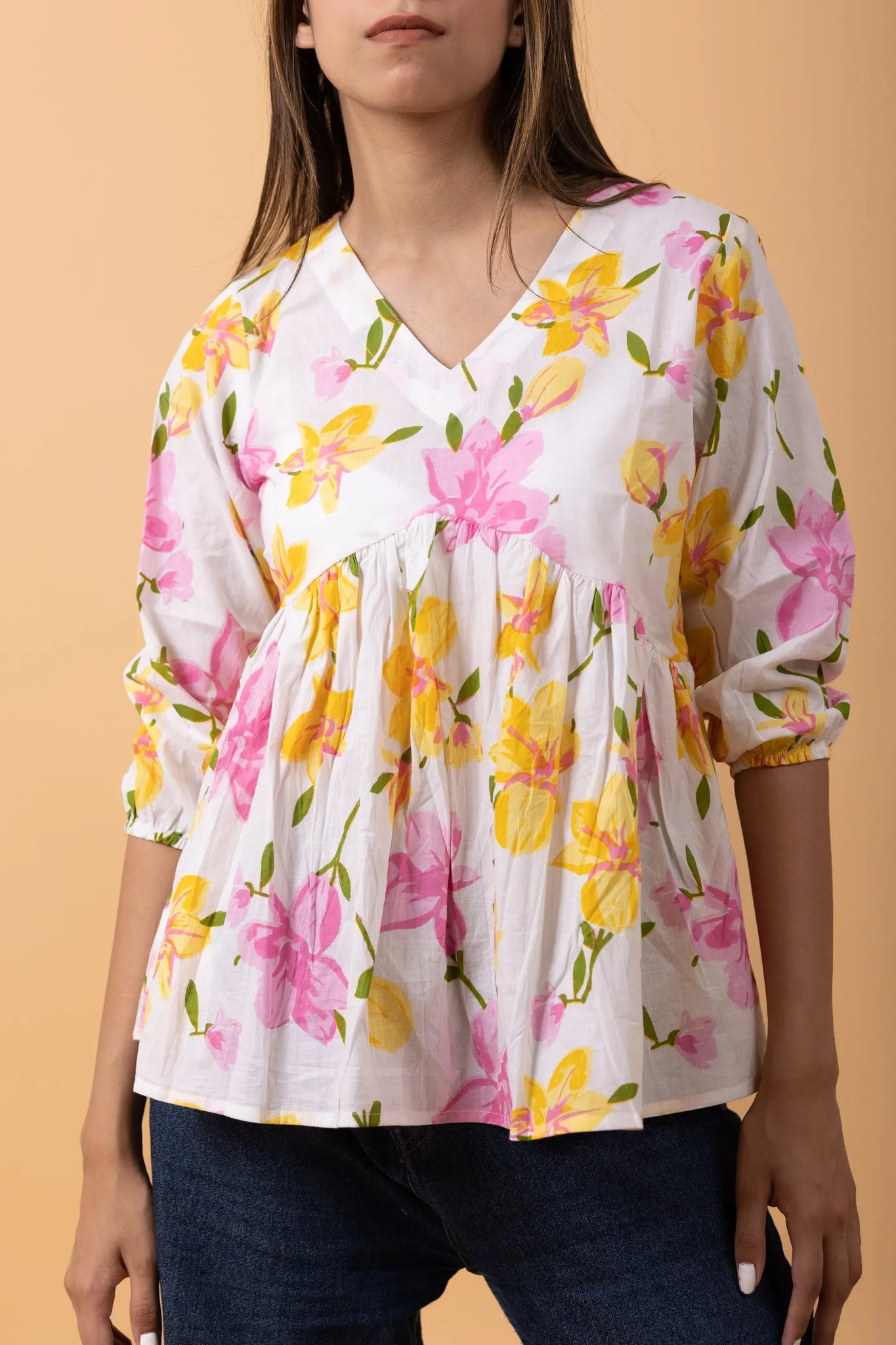 Floral 100%Cotton printed Short Kurti/top