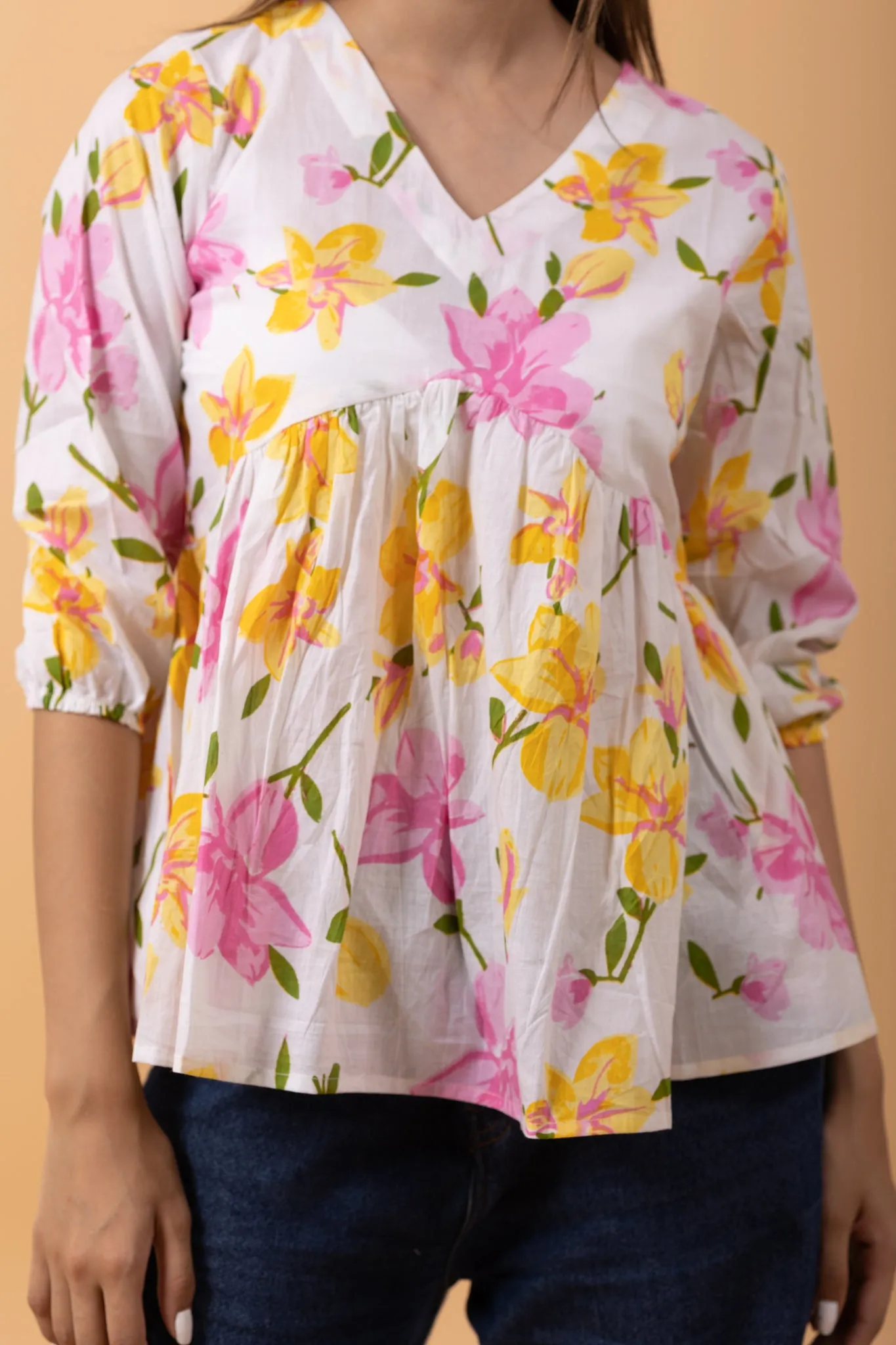 Floral 100%Cotton printed Short Kurti/top