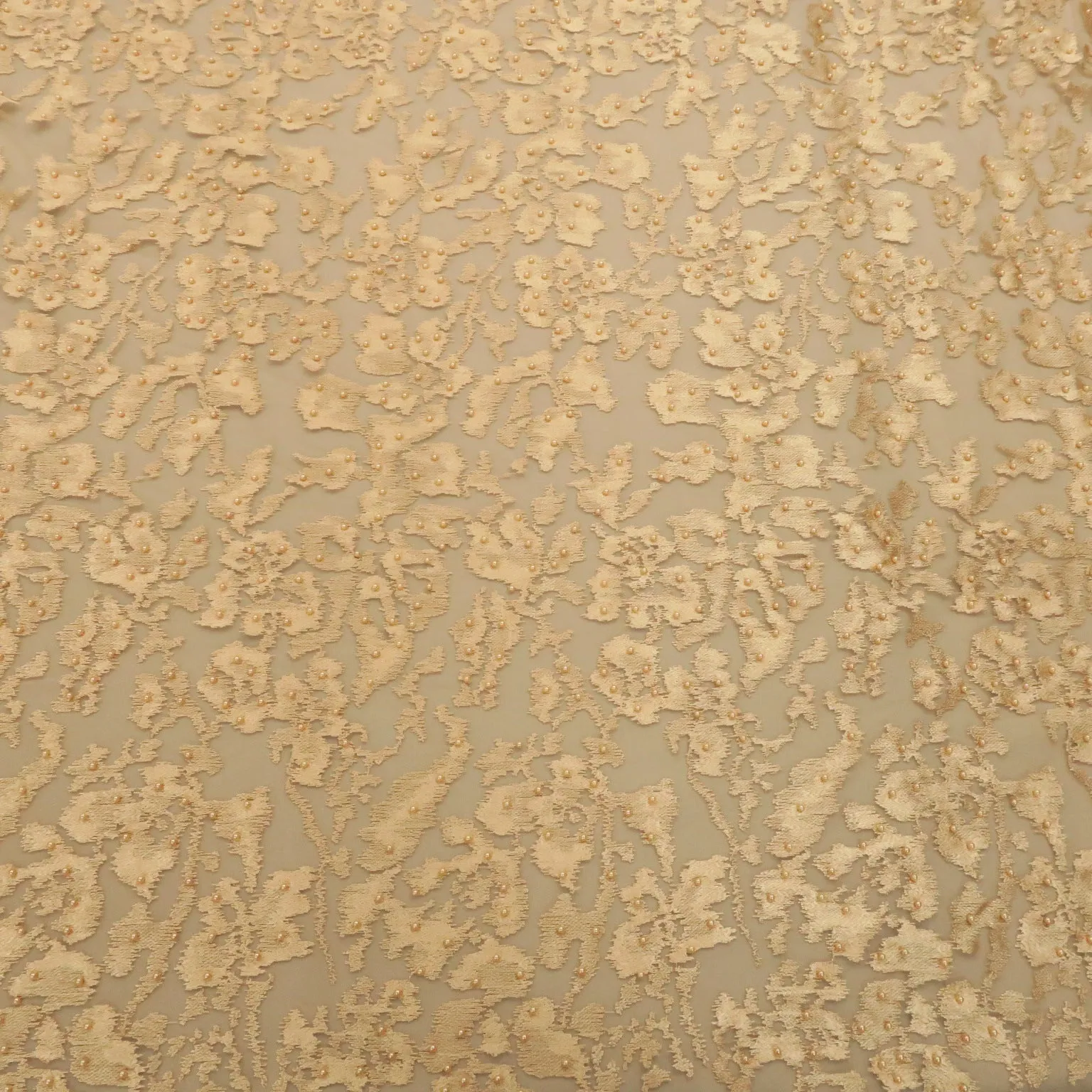 Gold Tulle with Gold Pearls Abstract Embroidery Fabric