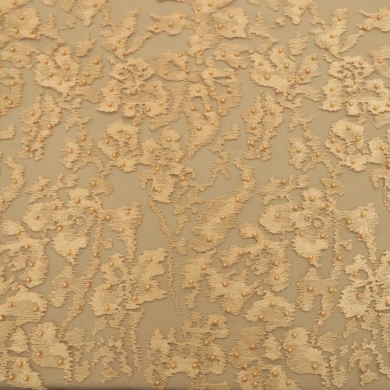 Gold Tulle with Gold Pearls Abstract Embroidery Fabric