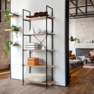 Hadley Bookshelf Display Cabinet 80cm 5 Tier Industrial Bookcase Storage Display Shelf