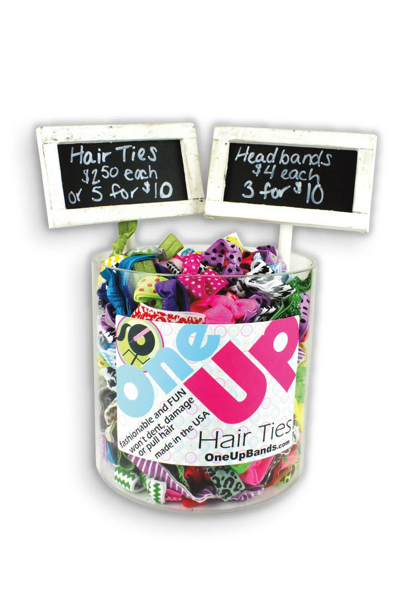 Hair Ties 6x6 Acrylic Vase   2 Chalkboard Signs (SKU 7000)