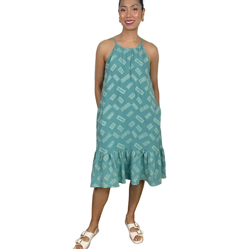 Halter Midi Sundress Embroidered Linen