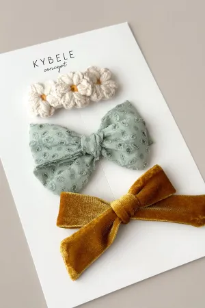 Handmade Mustard Velvet Ribbons Hair Clip Set of 3