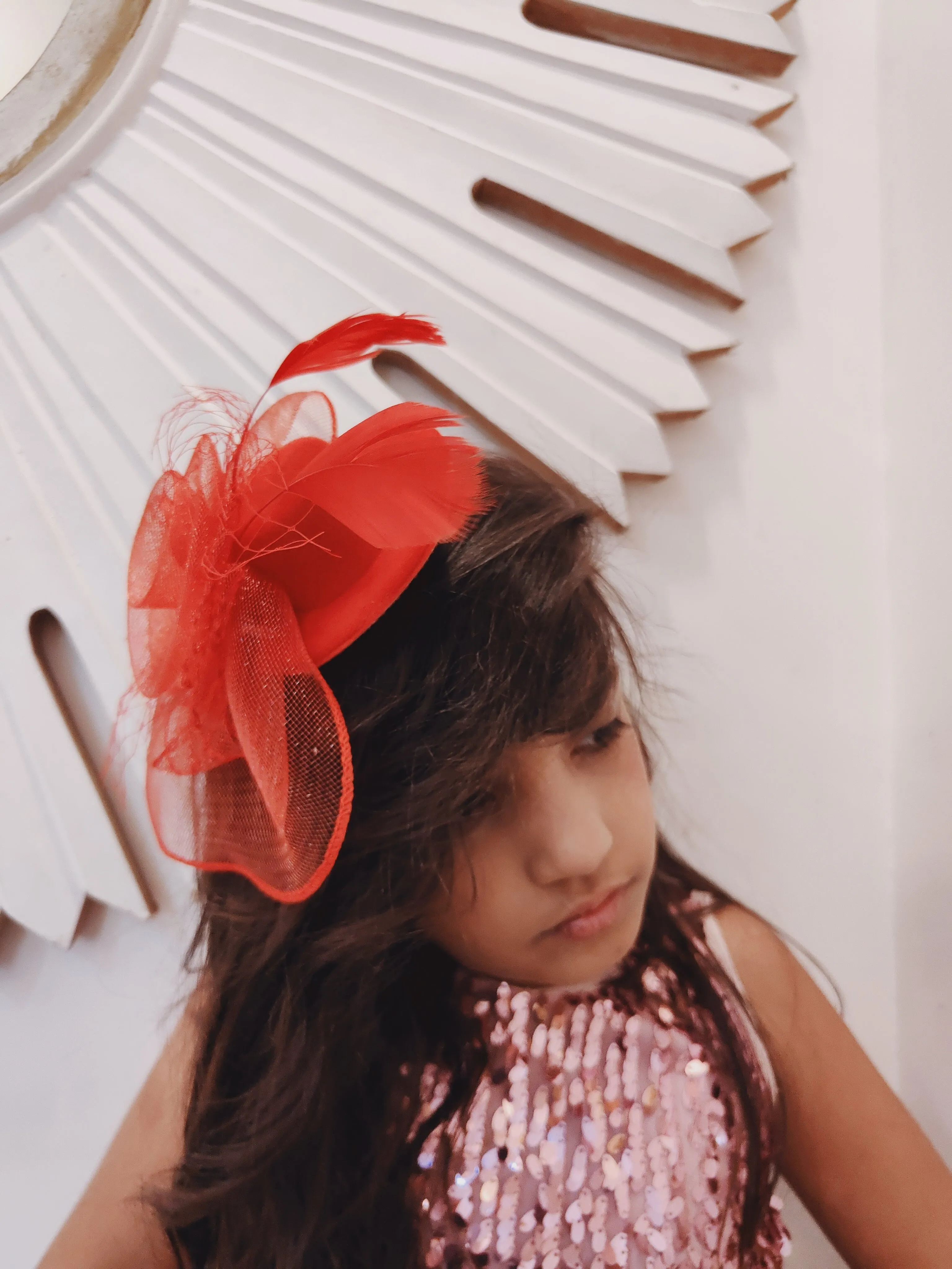 Hat Red Fascinator with Veil