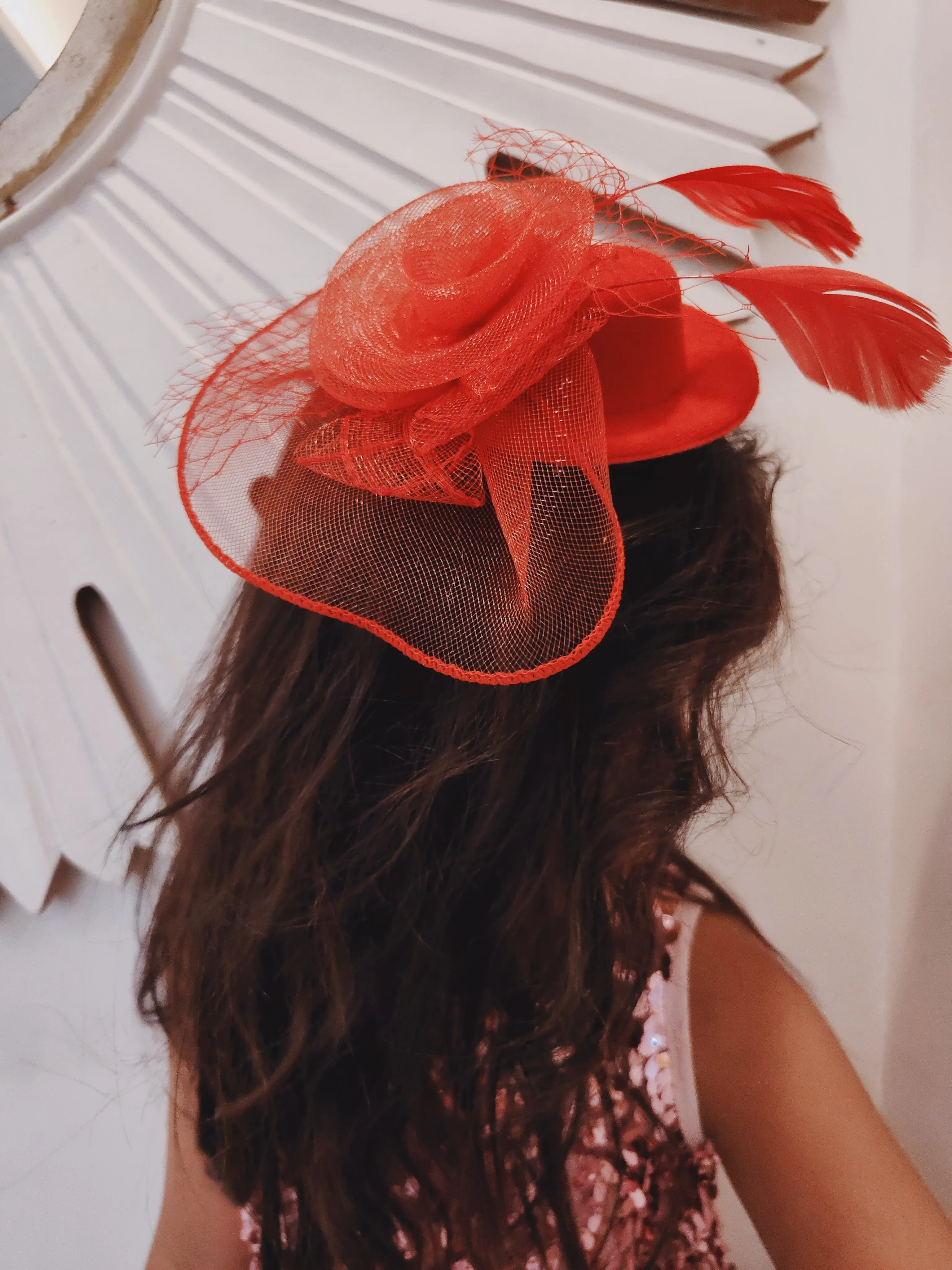 Hat Red Fascinator with Veil
