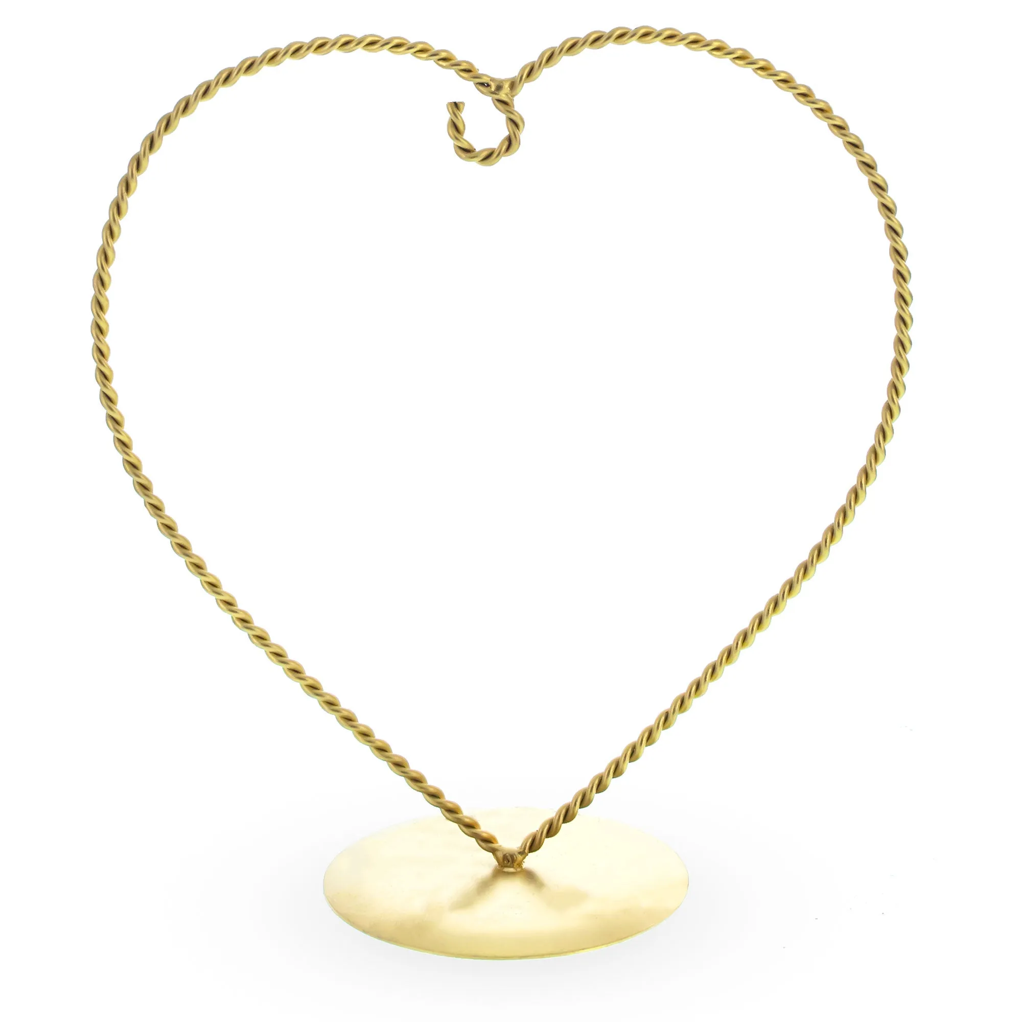Heart Shape Gold Tone Metal Round Base Ornament Display Stand 7 Inches