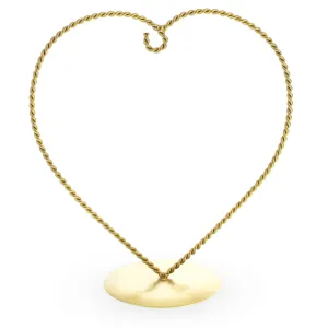 Heart Shape Gold Tone Metal Round Base Ornament Display Stand 7 Inches