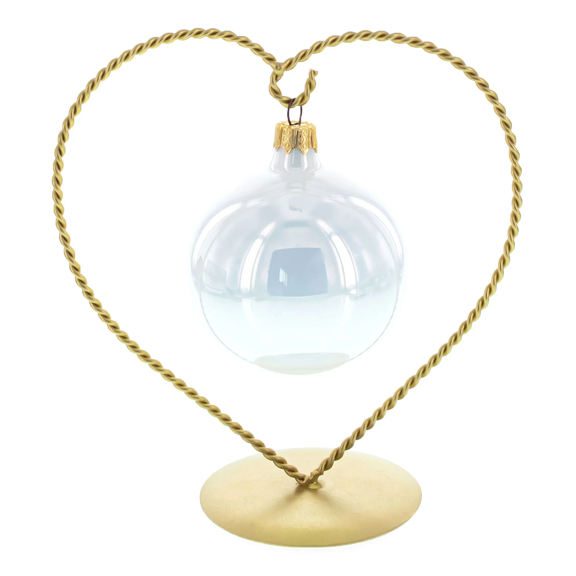 Heart Shape Gold Tone Metal Round Base Ornament Display Stand 7 Inches