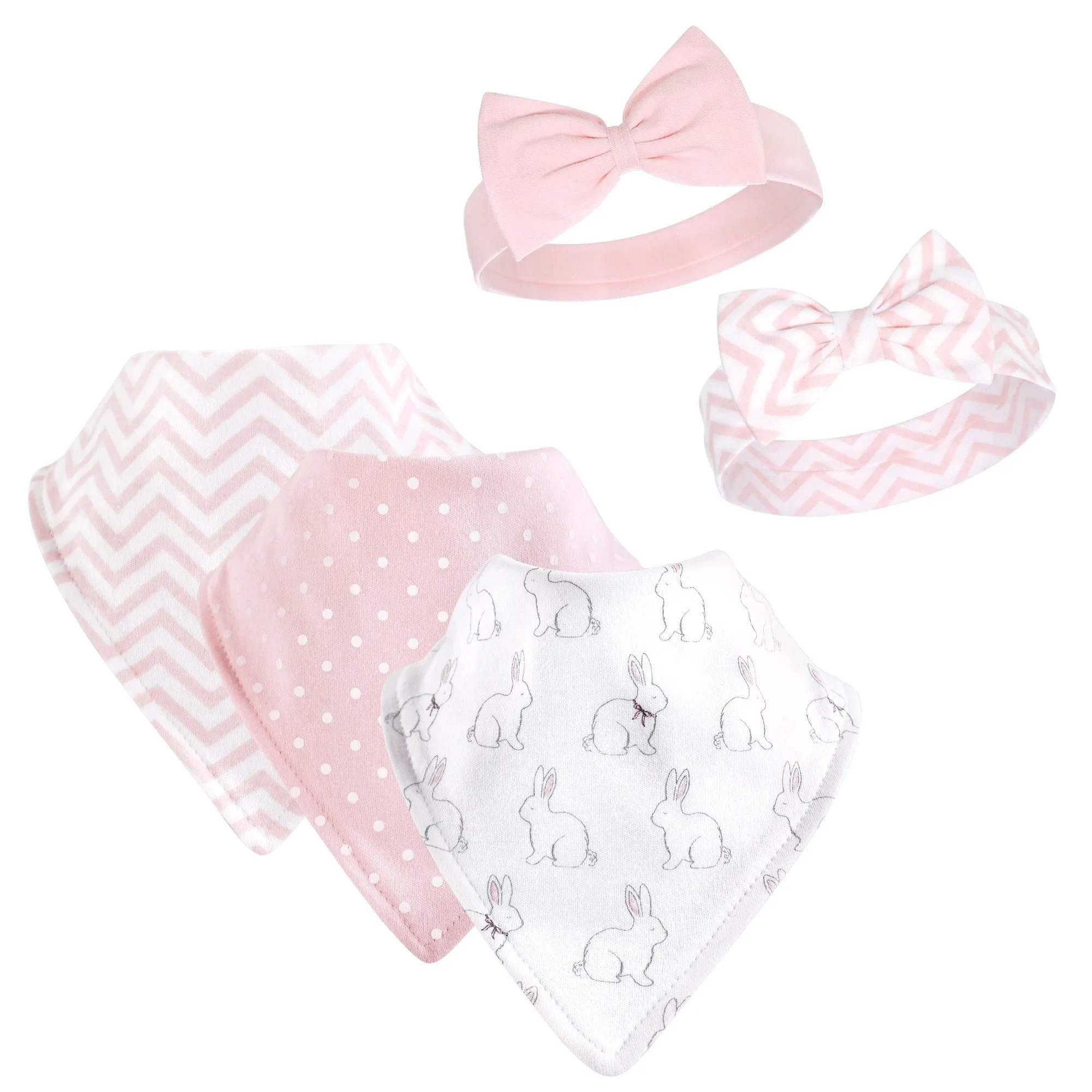Hudson Baby Cotton Bib and Headband or Caps Set, White Bunny