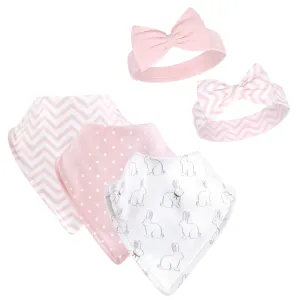 Hudson Baby Cotton Bib and Headband or Caps Set, White Bunny