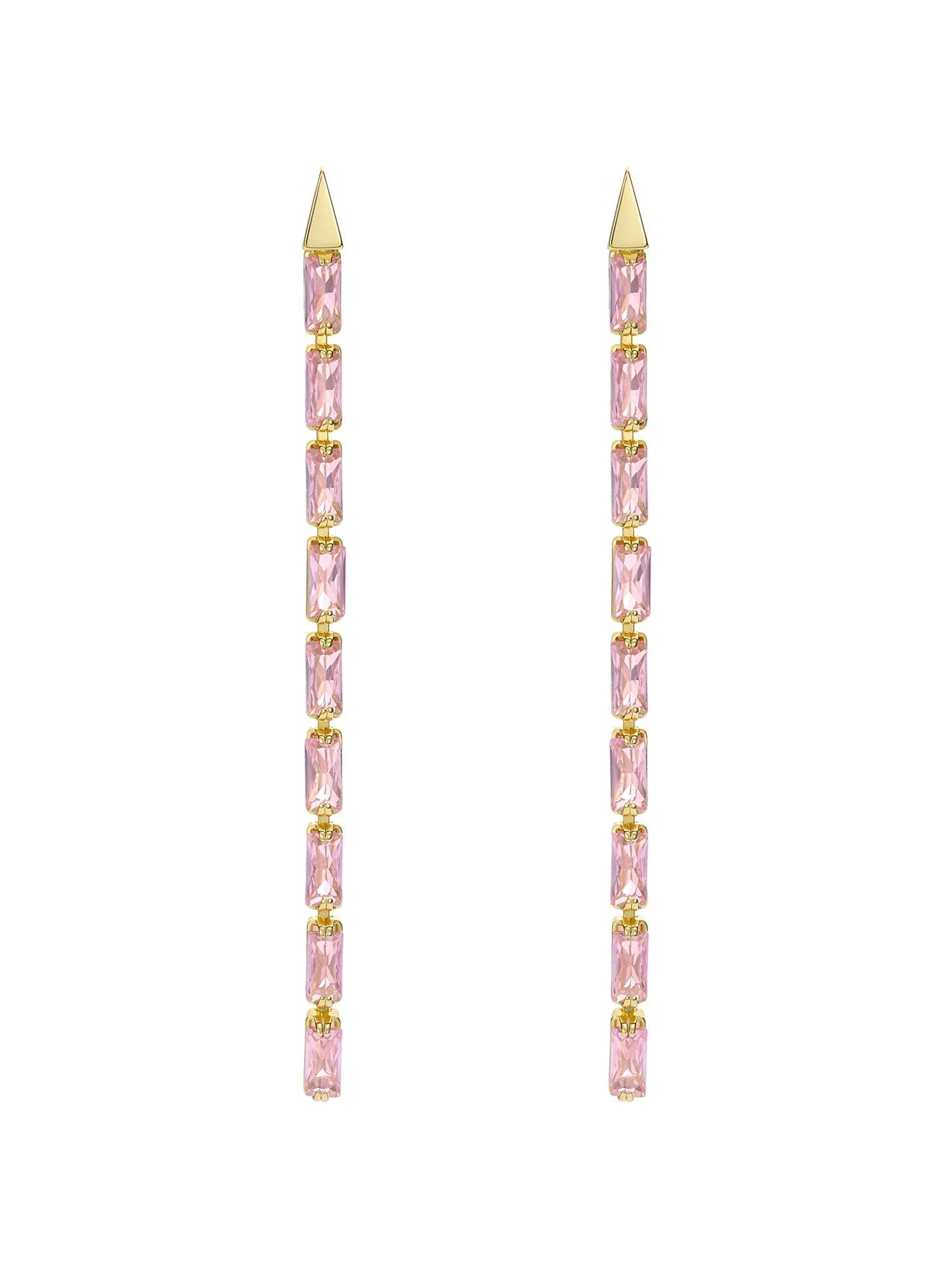 Isalie Pink Crystal Baguette Slinky Drop Earring Gold