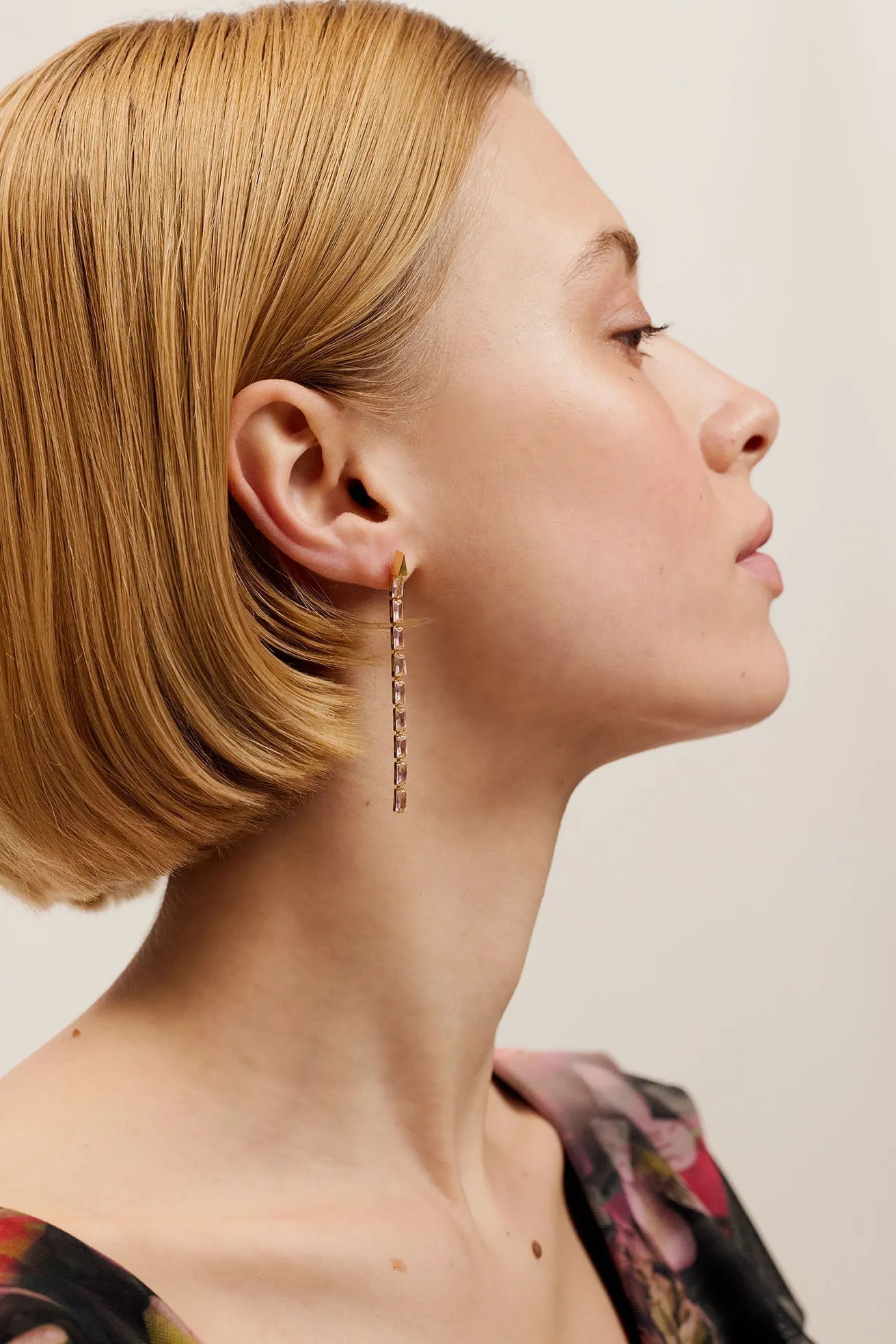 Isalie Pink Crystal Baguette Slinky Drop Earring Gold