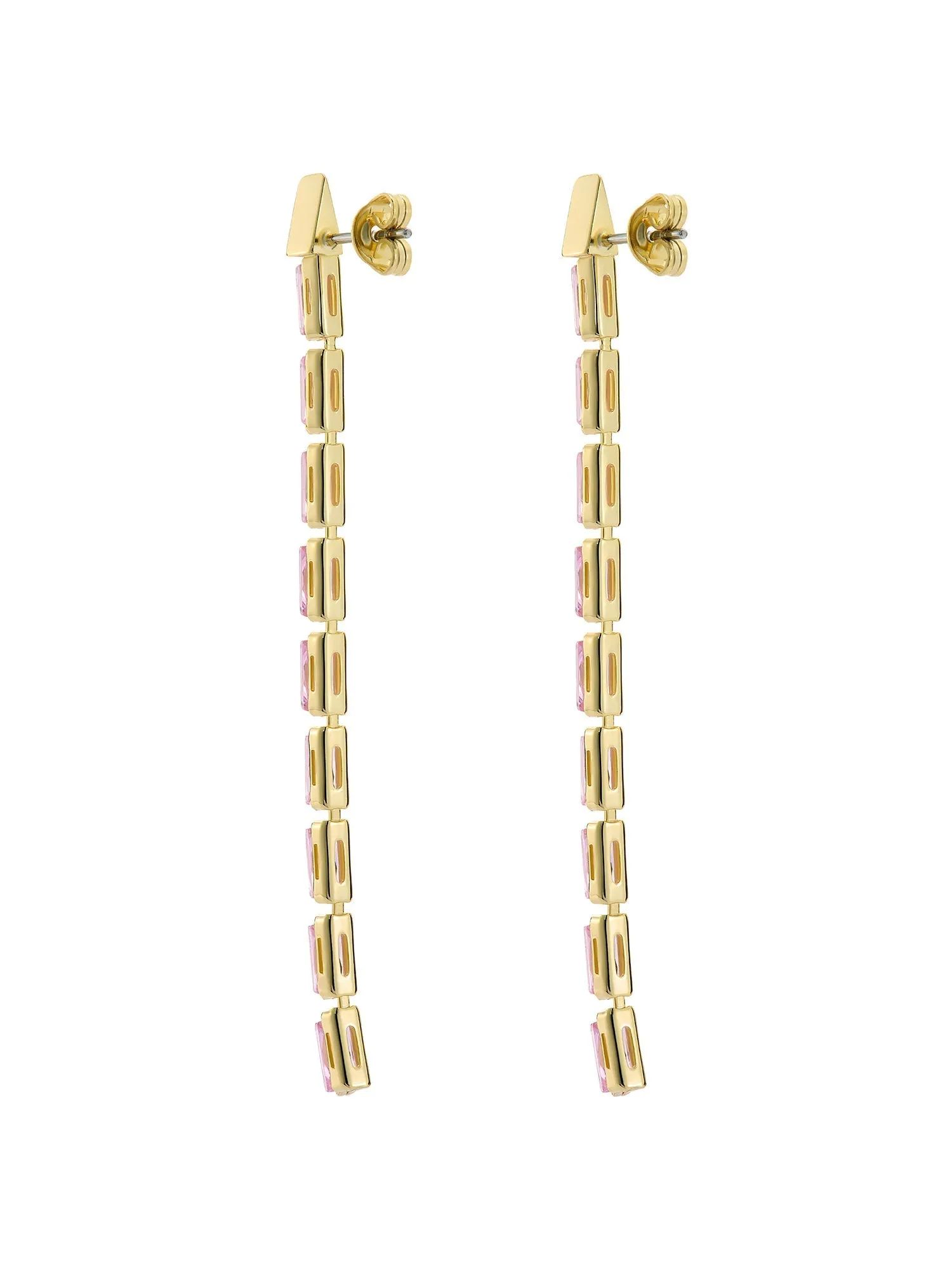 Isalie Pink Crystal Baguette Slinky Drop Earring Gold