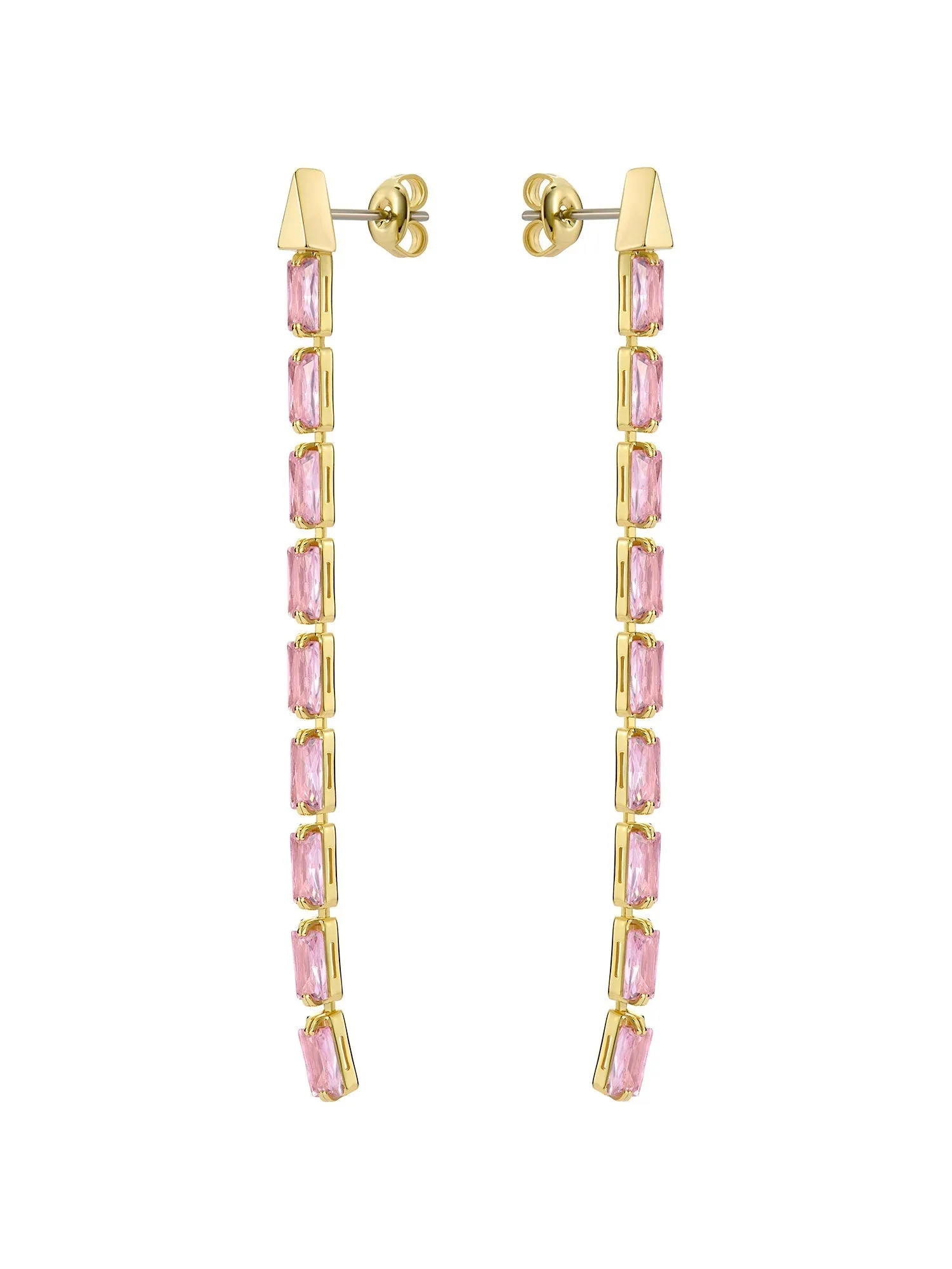 Isalie Pink Crystal Baguette Slinky Drop Earring Gold