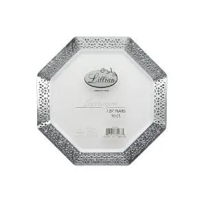 Lacetagon - 7.25" Pearl Plate - Silver Rim - 10 Count (Case Qty: 120)