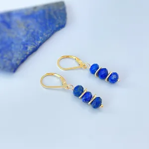 Lapis Lazuli Earrings dangle, 14k gold lightweight everyday jewelry