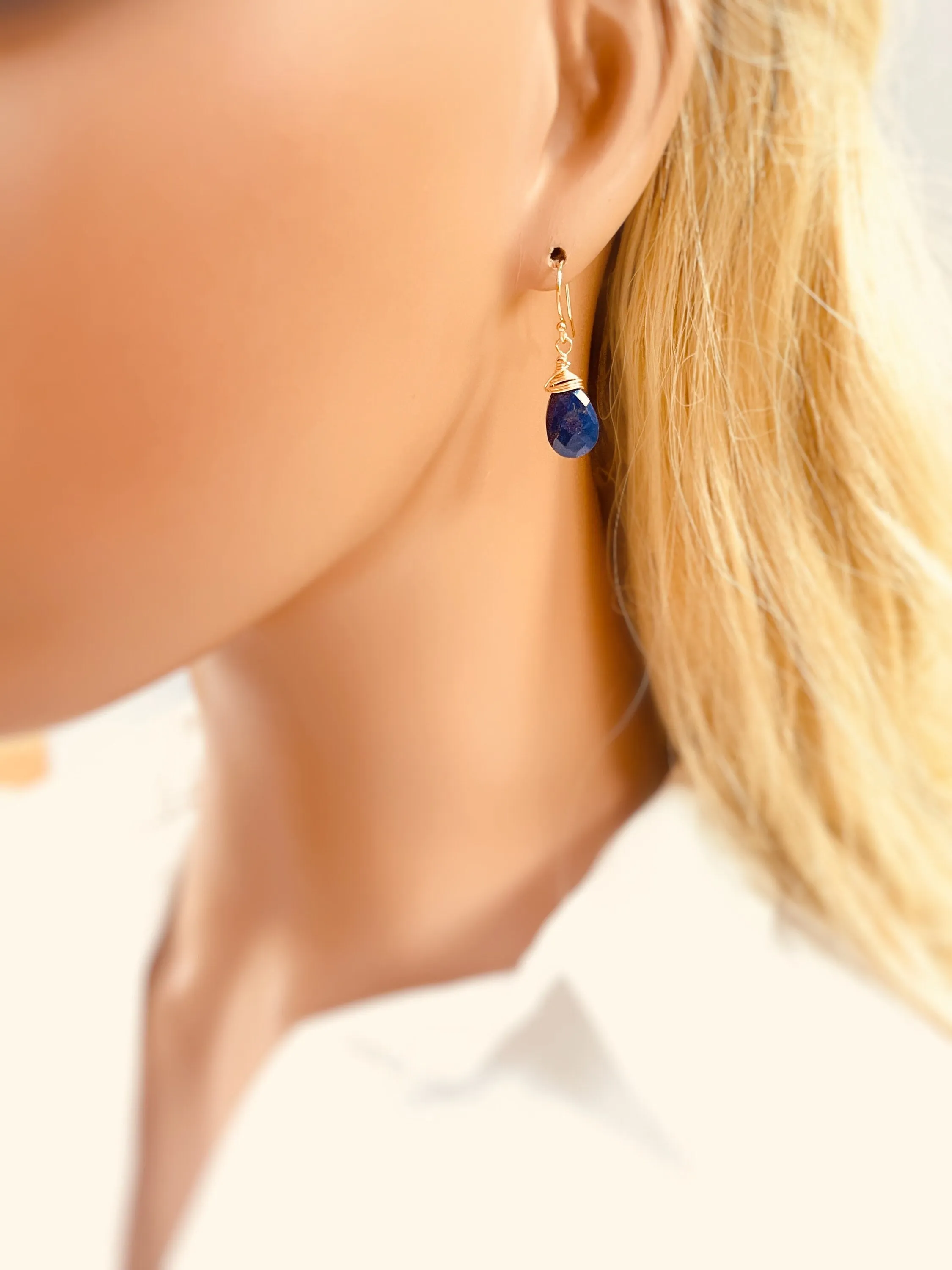 Lapis Lazuli Earrings Dangle, 14k Gold, Silver Teardrop