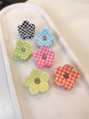 LEAH CHECKERED PRINT FLOWER HAIR CLIPS (SET OF 6)