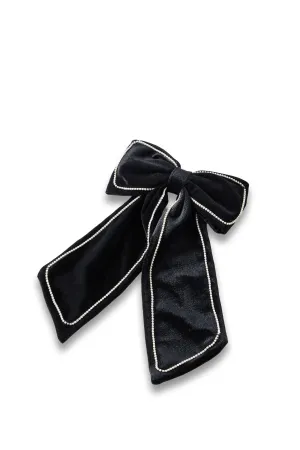 Leonie Faux Pearl Black Velvet Hair Bow Clip