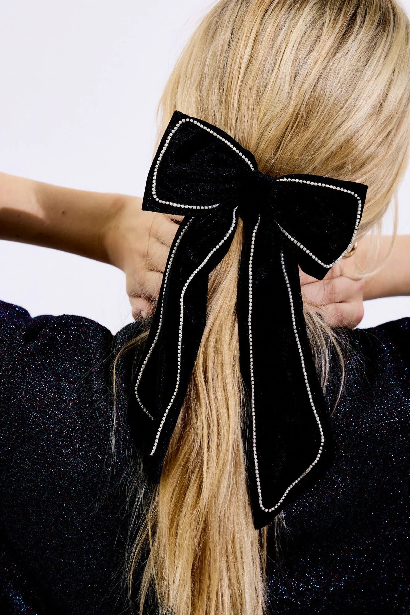 Leonie Faux Pearl Black Velvet Hair Bow Clip