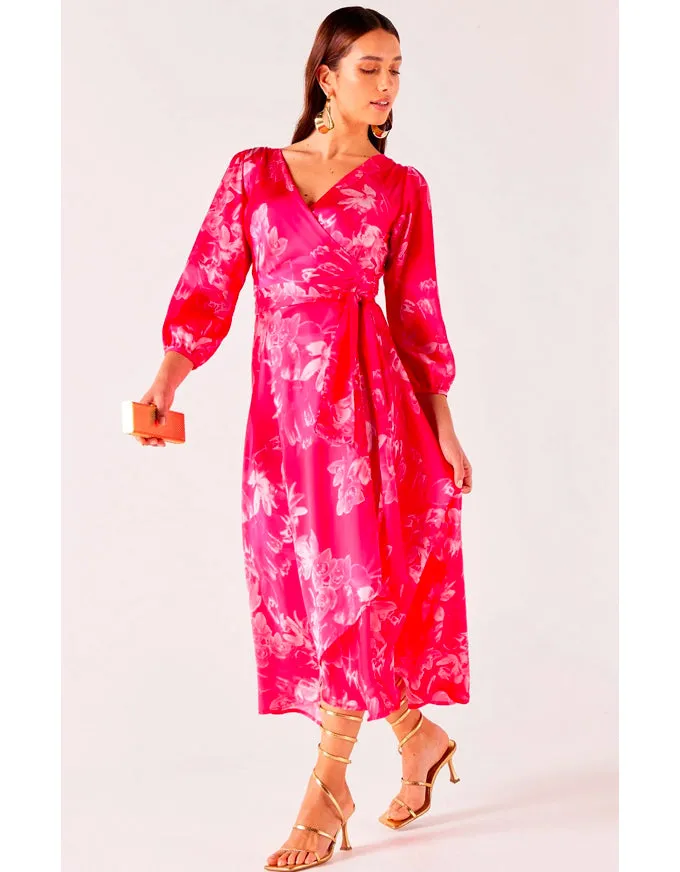 Lotus Flower Wrap Dress Hot Pink