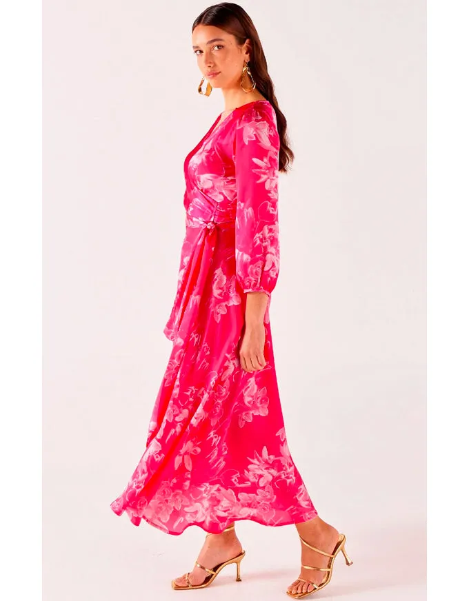 Lotus Flower Wrap Dress Hot Pink
