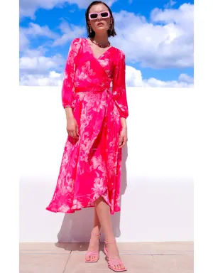 Lotus Flower Wrap Dress Hot Pink