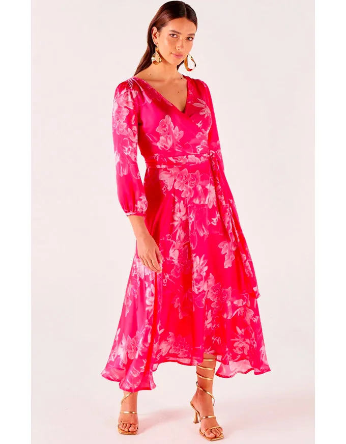 Lotus Flower Wrap Dress Hot Pink