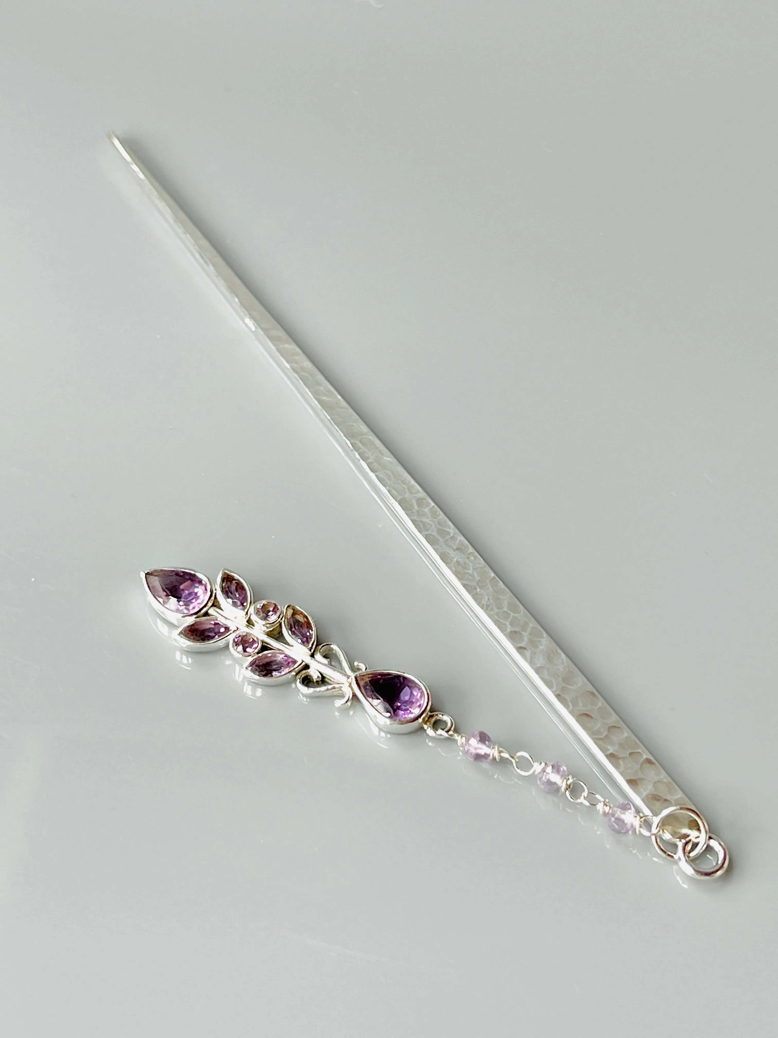 Luxury Sterling Silver Hair Stick Amethyst Kanzashi