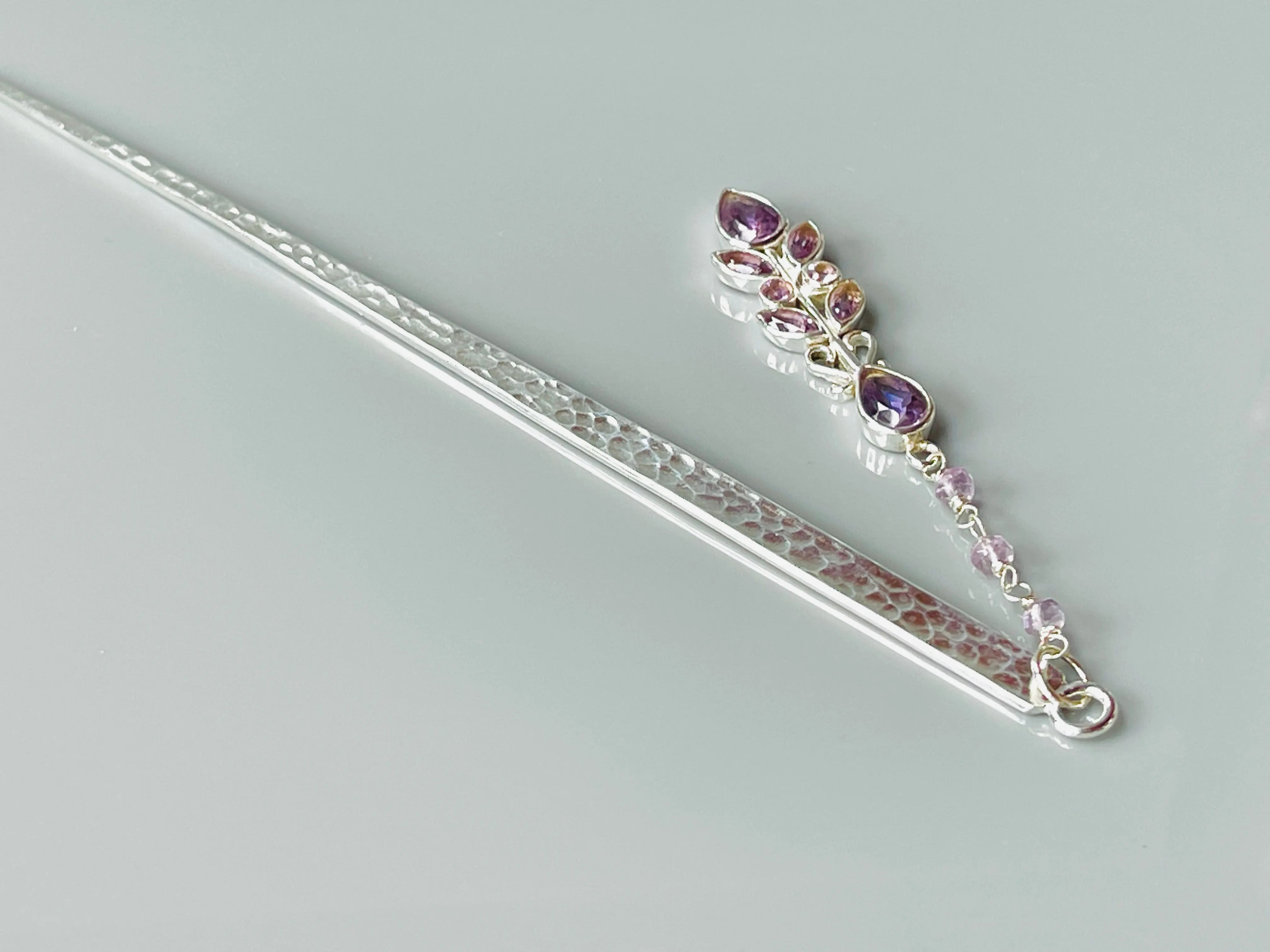 Luxury Sterling Silver Hair Stick Amethyst Kanzashi