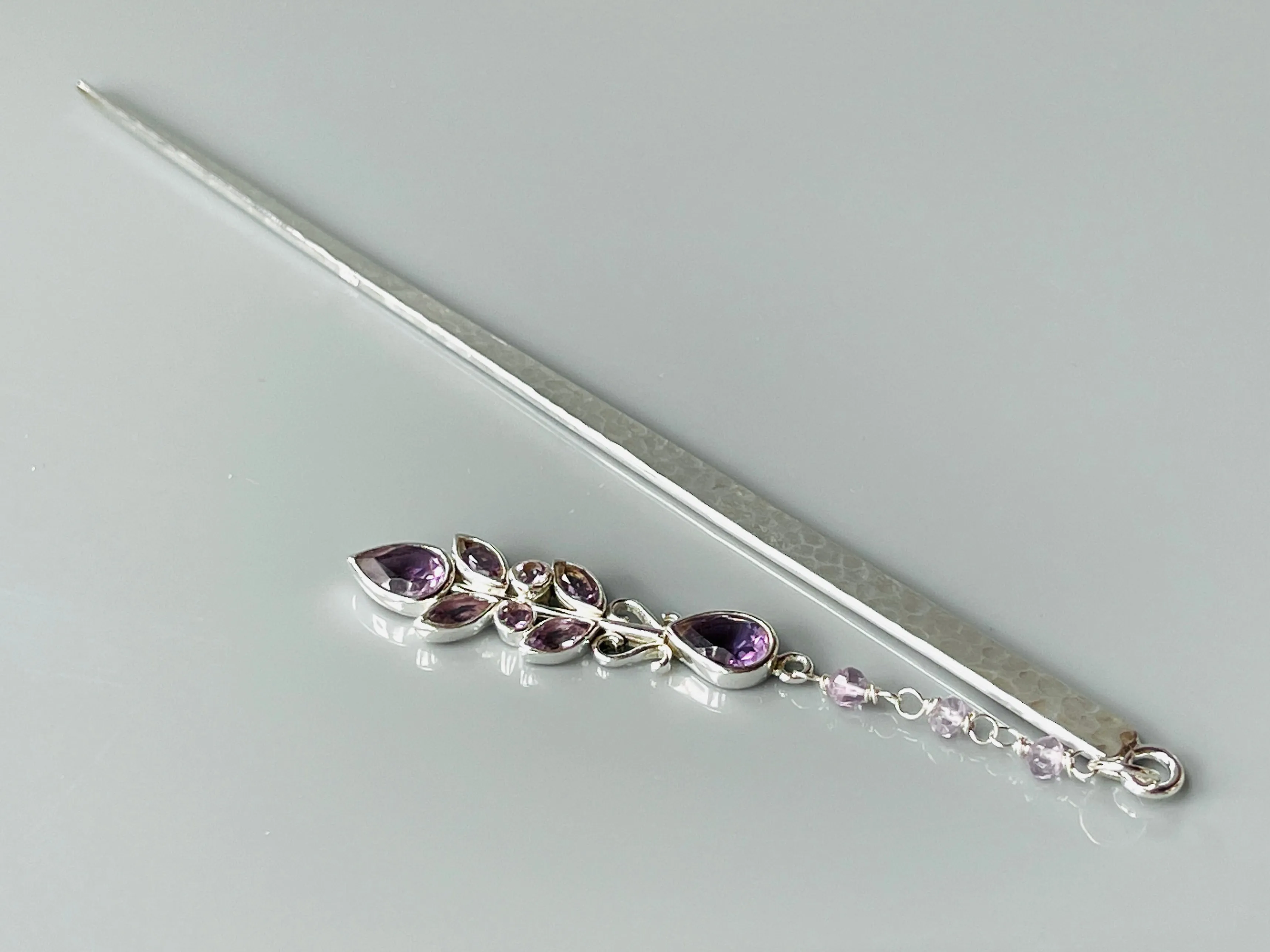 Luxury Sterling Silver Hair Stick Amethyst Kanzashi