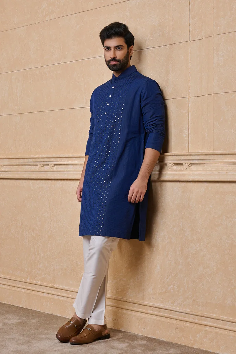 Medium Blue Patra Embroidered Kurta Set