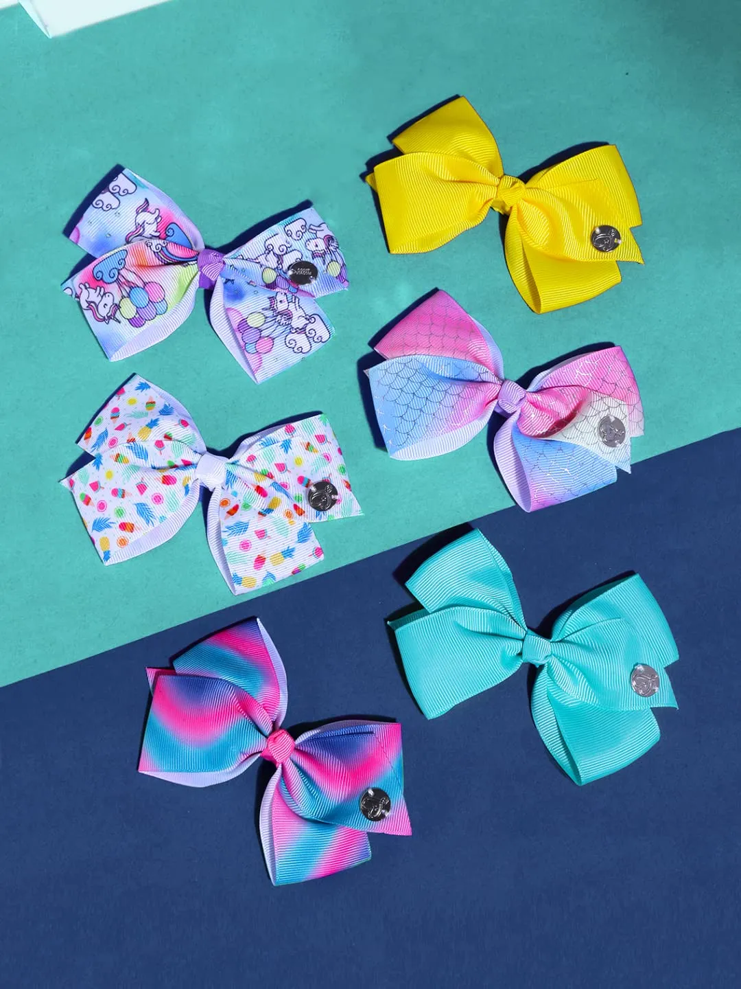 Melbees by Yellow Chimes Hair Clips for Girls 6 Pcs Bow Hairclips Hair Accessories Printed Unicorn Mermaid Pattern Alligator Hair Clips for Kids and Girls