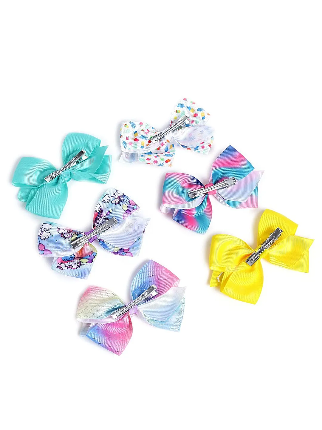 Melbees by Yellow Chimes Hair Clips for Girls 6 Pcs Bow Hairclips Hair Accessories Printed Unicorn Mermaid Pattern Alligator Hair Clips for Kids and Girls