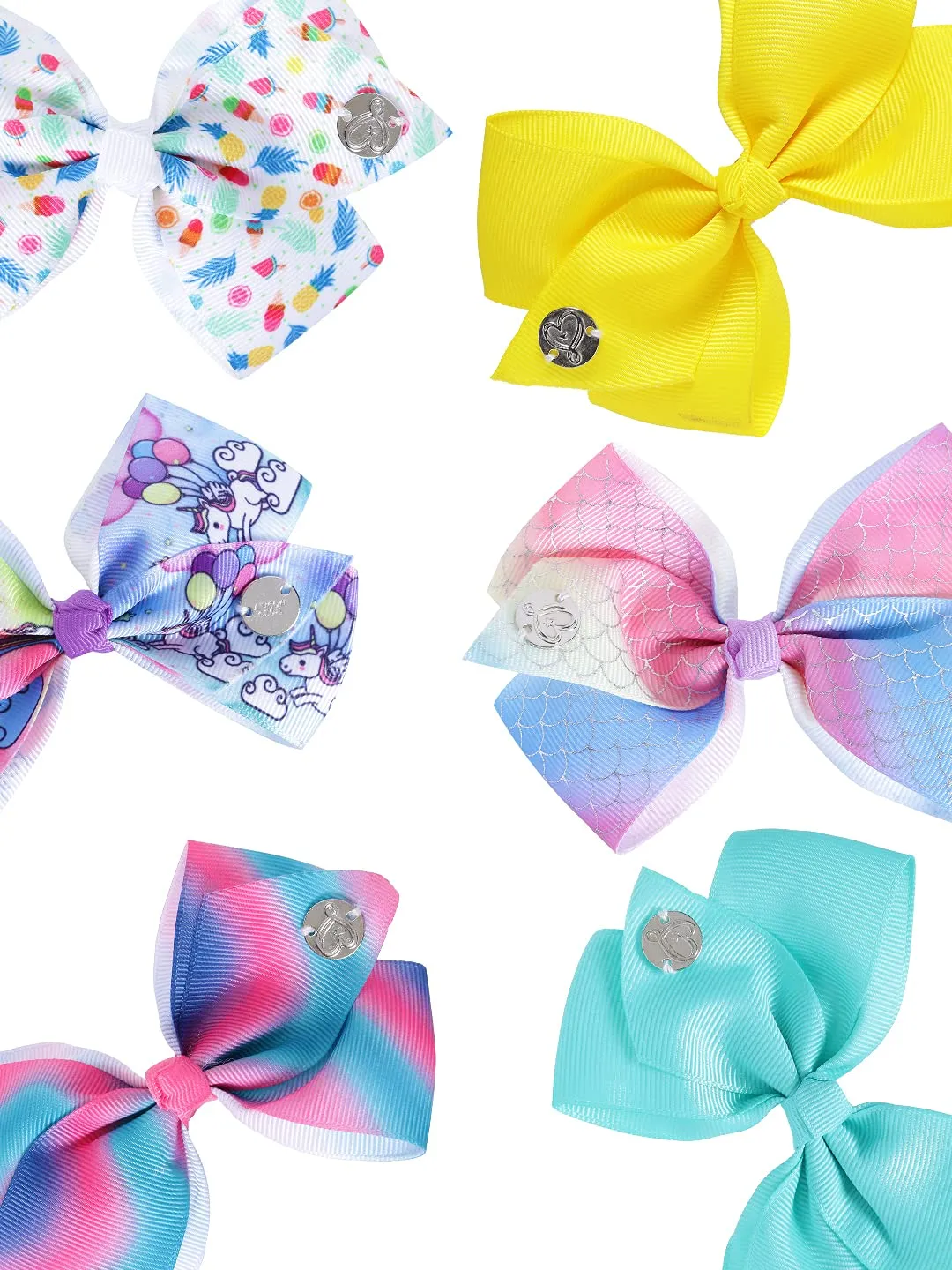 Melbees by Yellow Chimes Hair Clips for Girls 6 Pcs Bow Hairclips Hair Accessories Printed Unicorn Mermaid Pattern Alligator Hair Clips for Kids and Girls