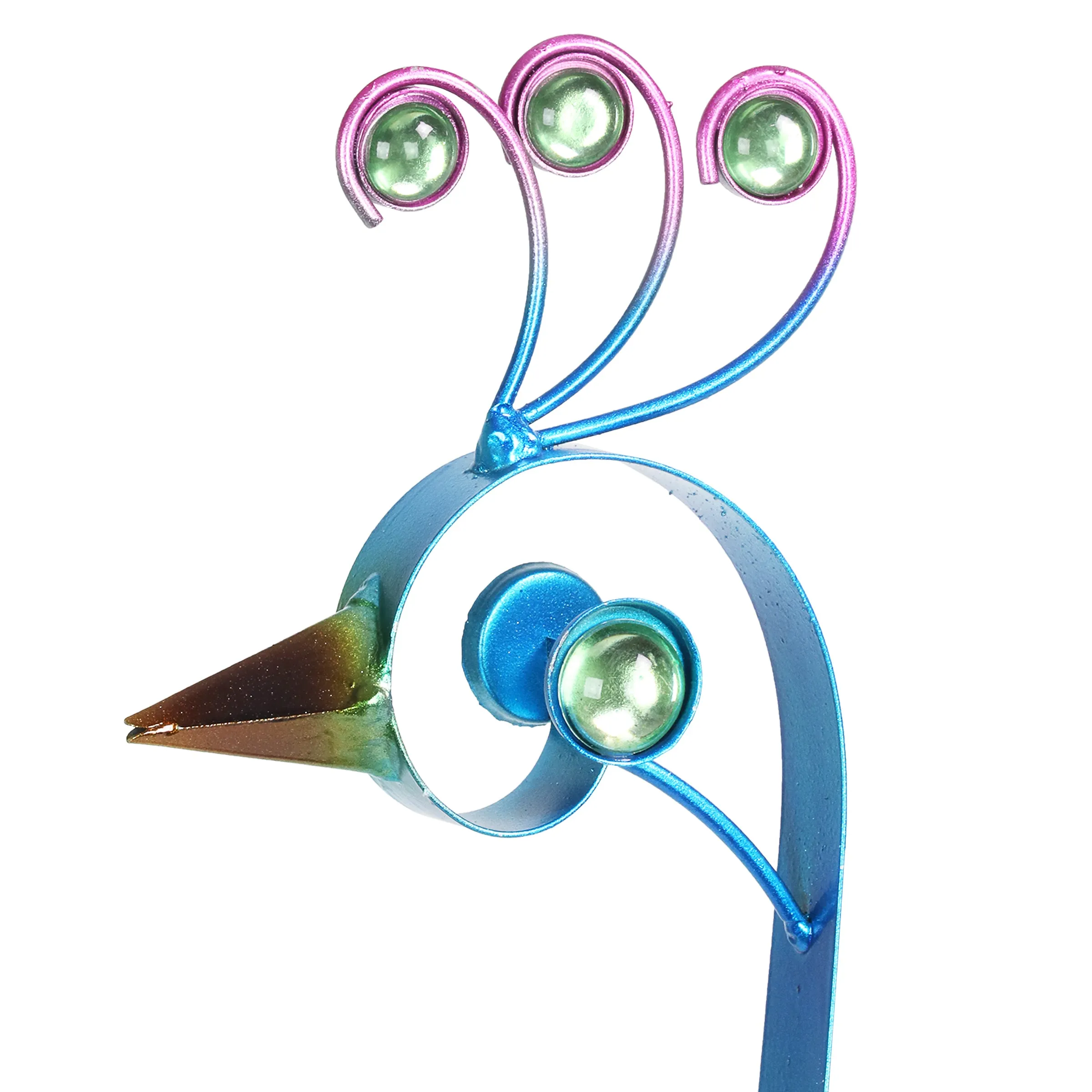 Metal Filigree Blue Bird with Green Tail Garden Statue, 28 Inch